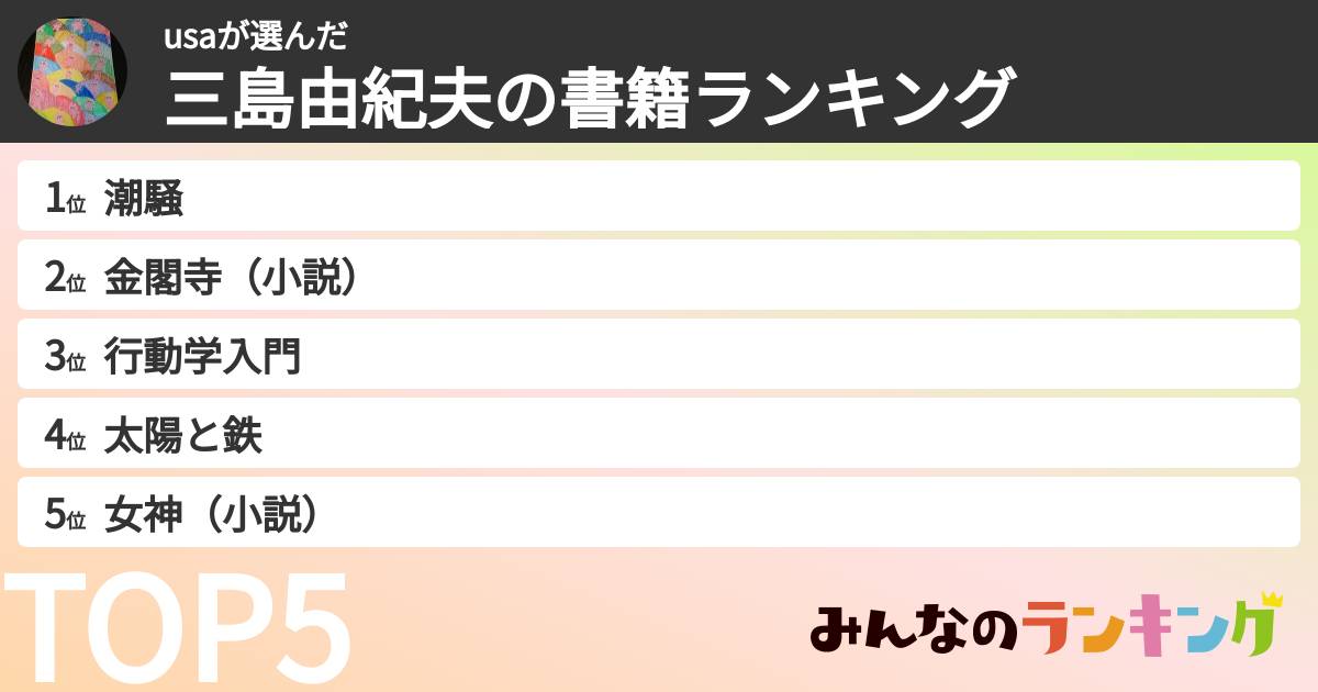 usaさんの「三島由紀夫の書籍ランキング」