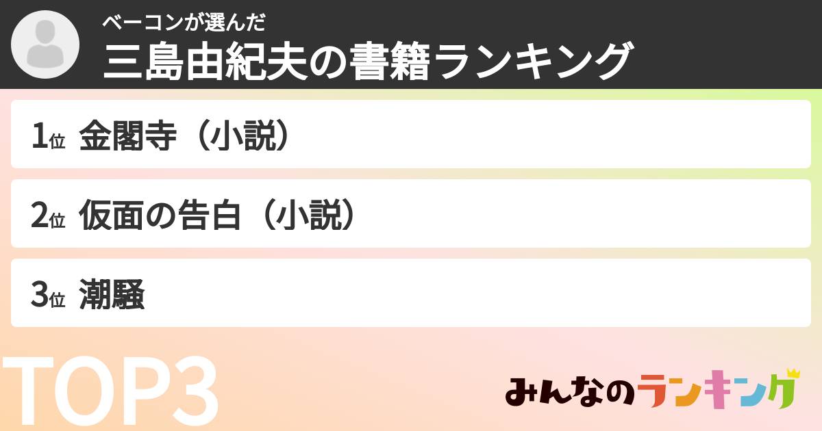 ベーコンさんの「三島由紀夫の書籍ランキング」
