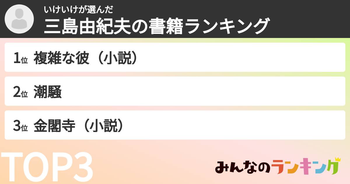 いけいけさんの「三島由紀夫の書籍ランキング」