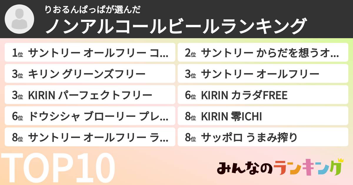 りおるんぱっぱさんの「ノンアルコールビールランキング」
