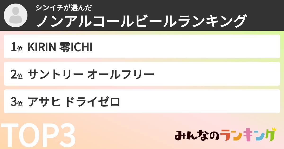 シンイチさんの「ノンアルコールビールランキング」