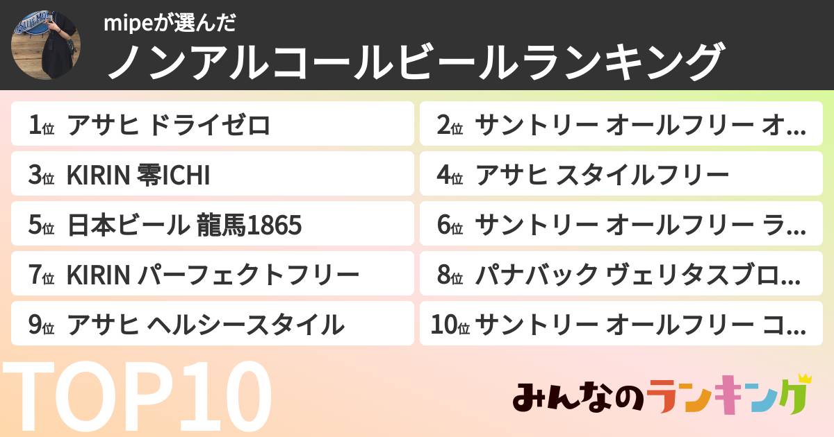 mipeさんの「ノンアルコールビールランキング」