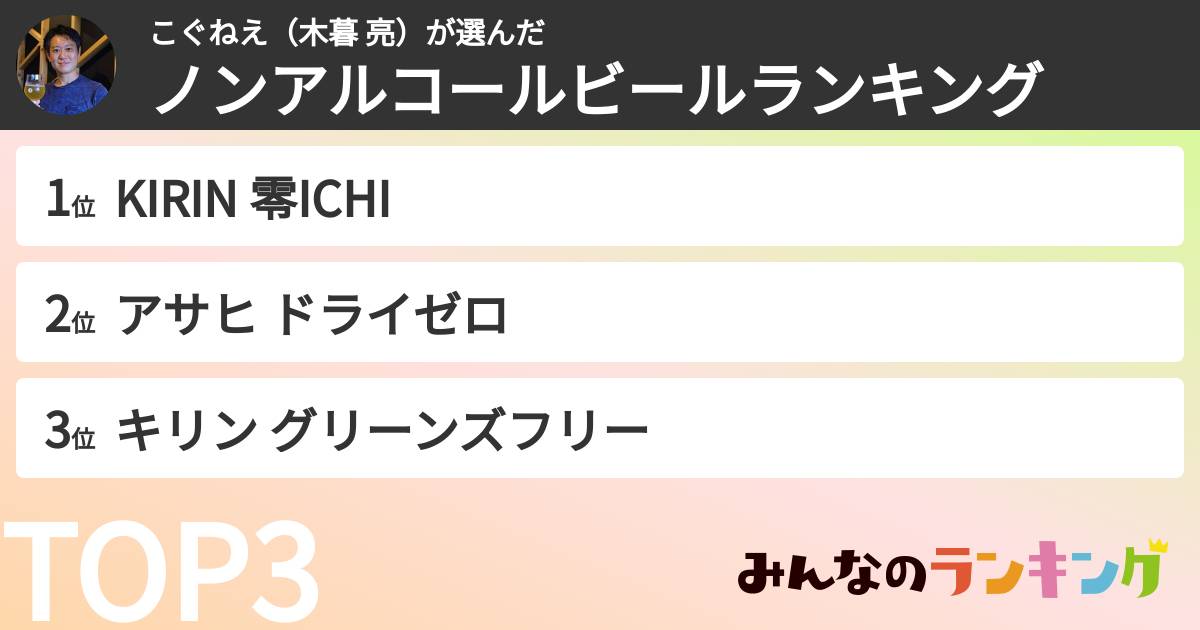 こぐねえ(木暮 亮)さんの「ノンアルコールビールランキング」