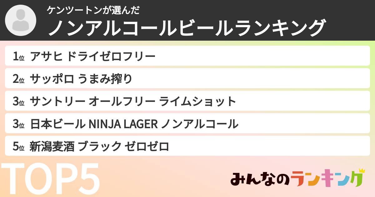 ケンツートンさんの「ノンアルコールビールランキング」