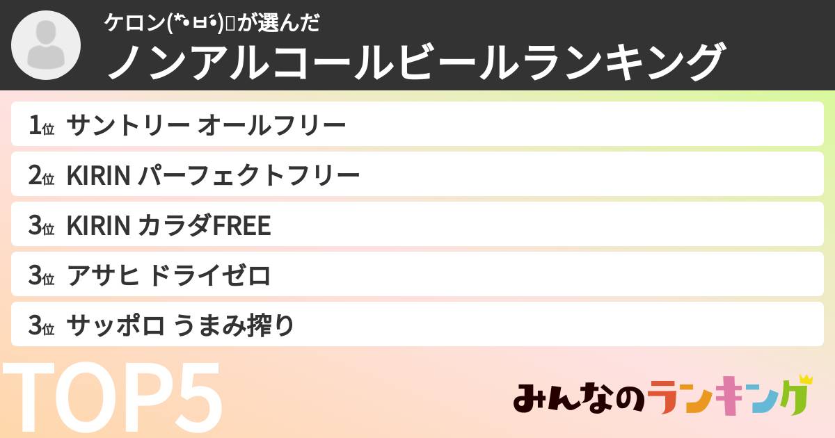 ケロン(*•̀ㅂ•́)وさんの「ノンアルコールビールランキング」