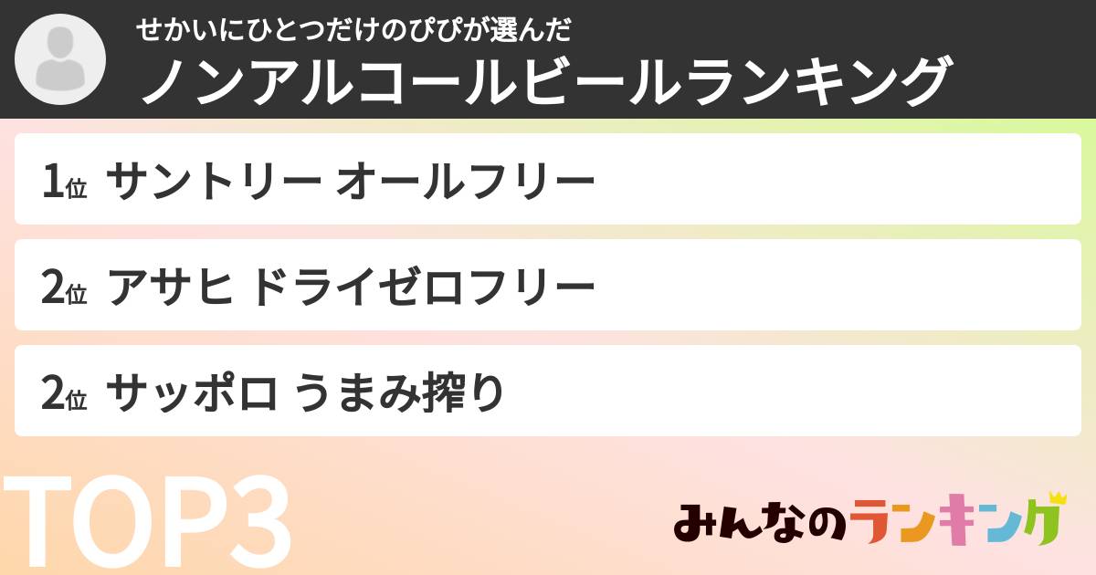 せかいにひとつだけのぴぴさんの「ノンアルコールビールランキング」