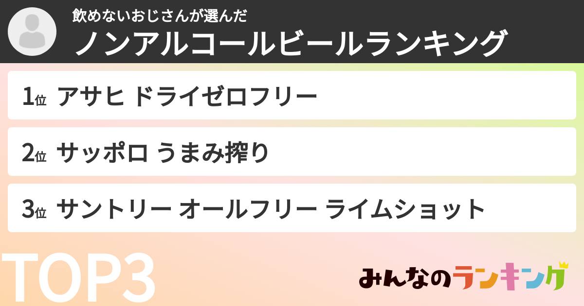 飲めないおじさんさんの「ノンアルコールビールランキング」