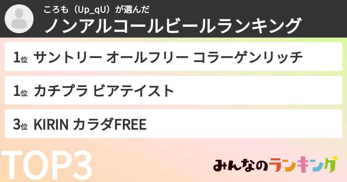ころも（Up_qU）さんの「ノンアルコールビールランキング」