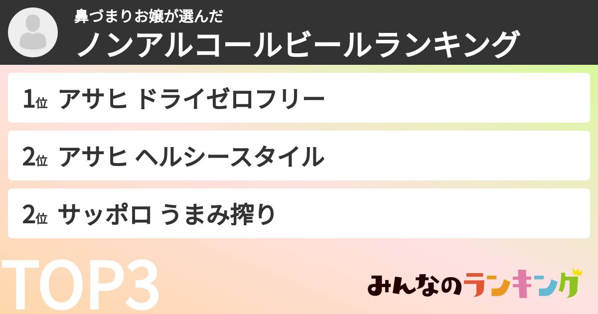 鼻づまりお嬢さんの「ノンアルコールビールランキング」