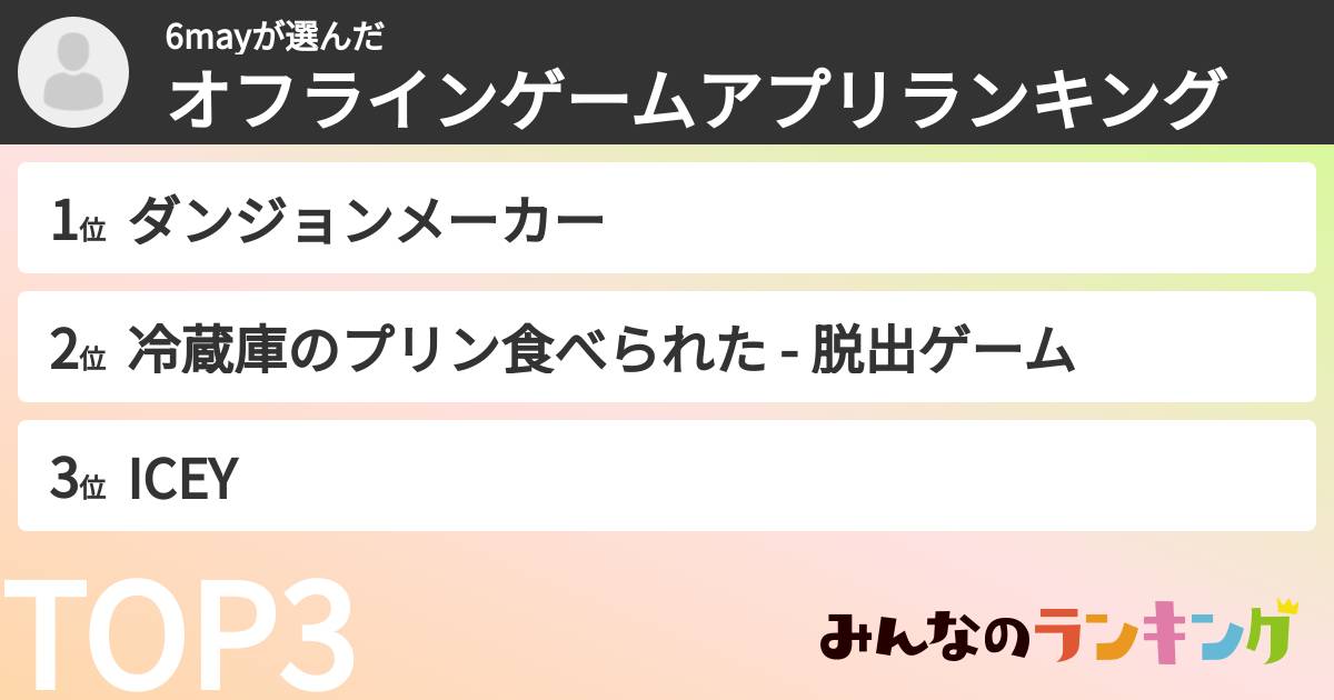 6mayさんの「オフラインゲームアプリランキング」