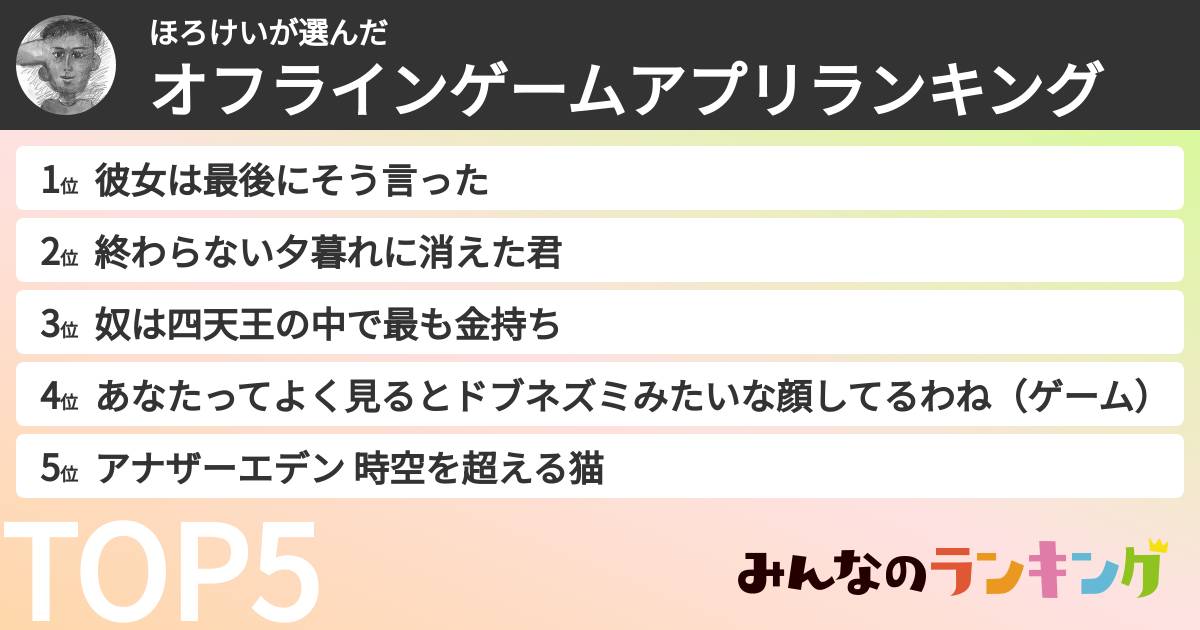 ほろけいさんの「オフラインゲームアプリランキング」
