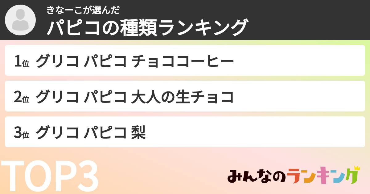 きなーこさんの「パピコの種類ランキング」