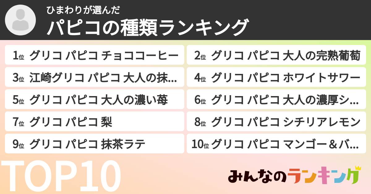 ひまわりさんの「パピコの種類ランキング」
