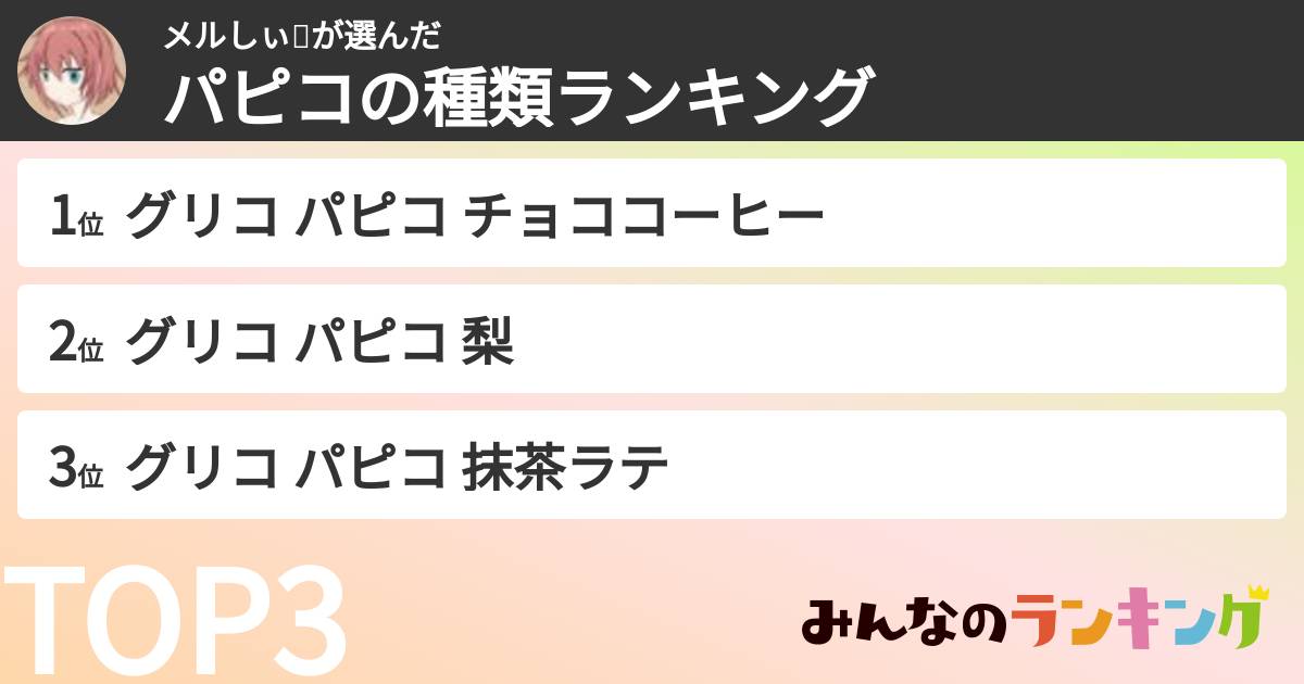 メルしぃ🧩さんの「パピコの種類ランキング」