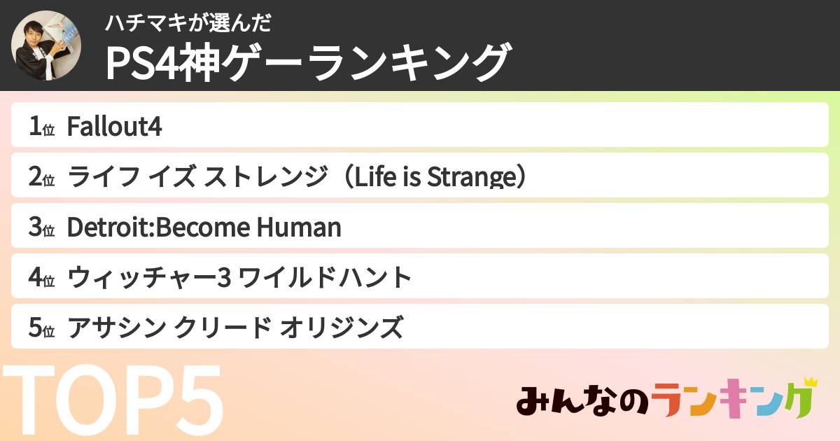 ハチマキさんの「PS4神ゲーランキング」