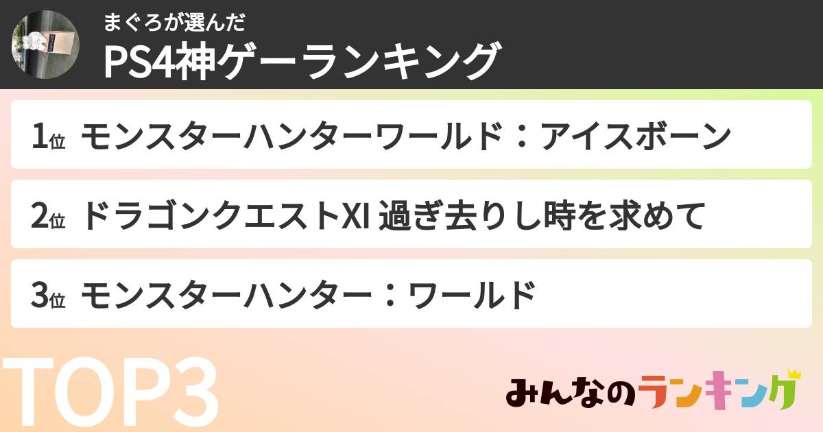 まぐろさんの「PS4神ゲーランキング」
