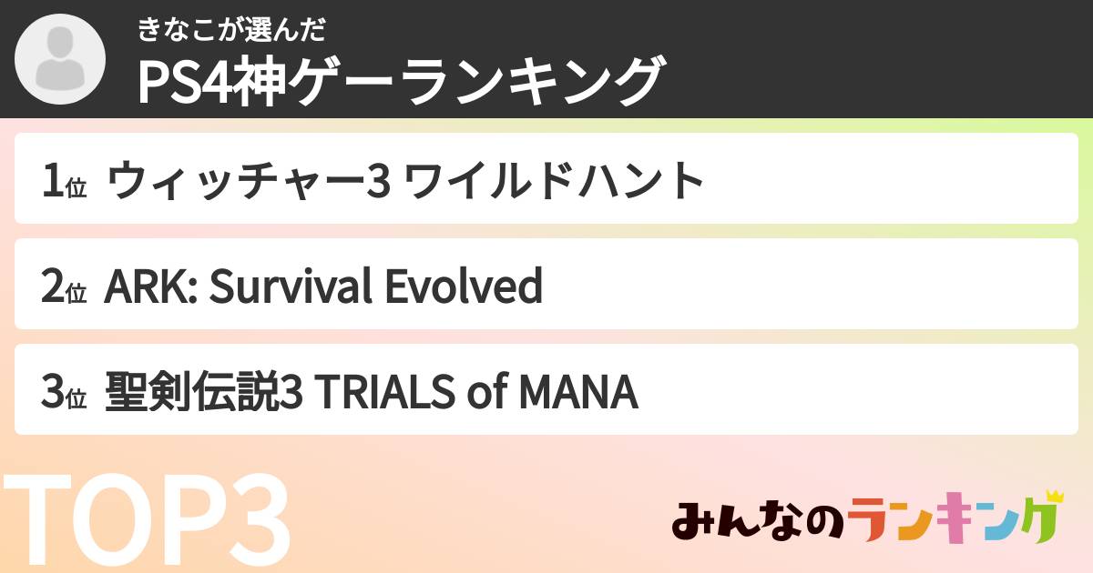 きなこさんの「PS4神ゲーランキング」