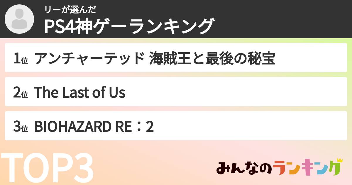 リーさんの「PS4神ゲーランキング」