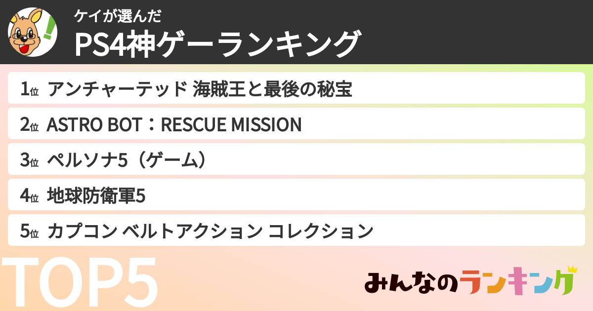 ケイさんの「PS4神ゲーランキング」
