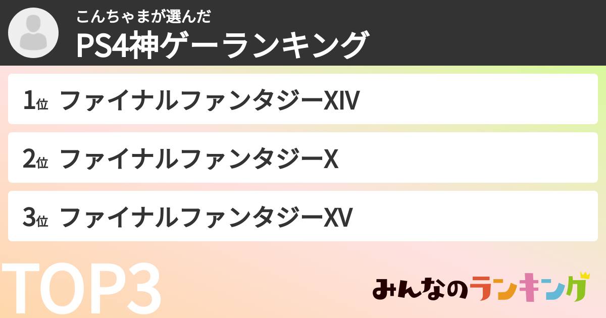 こんちゃまさんの「PS4神ゲーランキング」