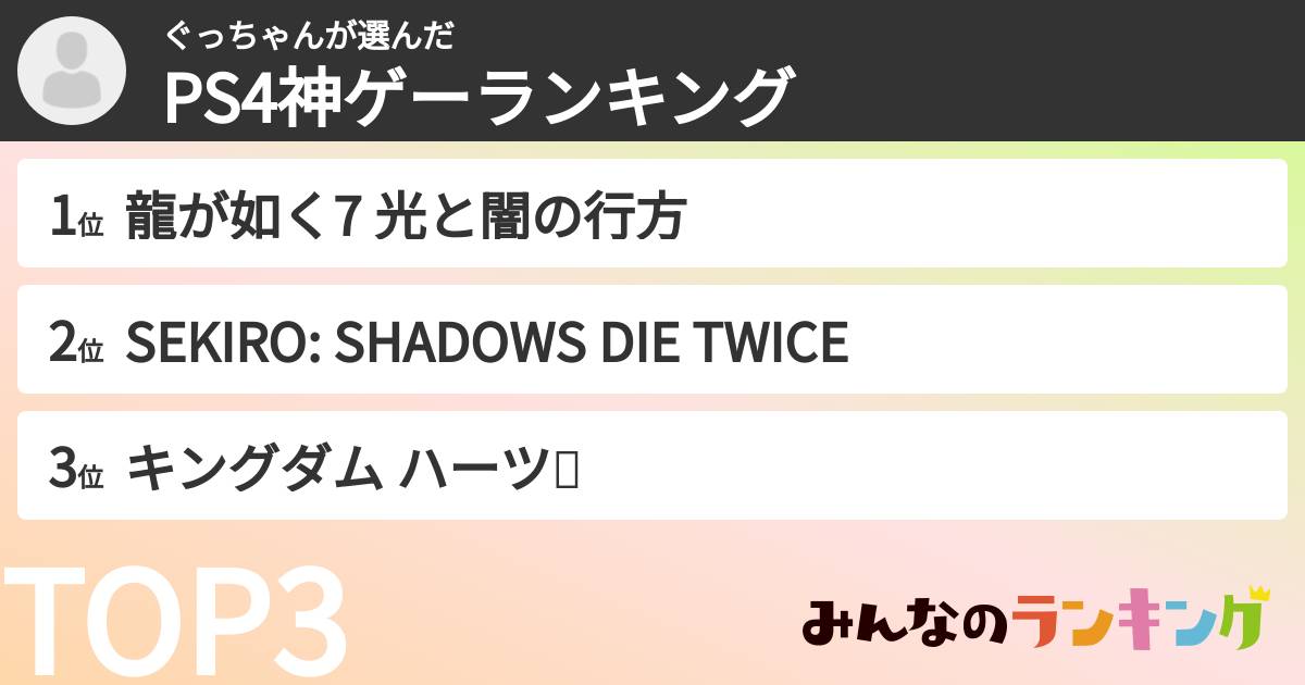 ぐっちゃんさんの「PS4神ゲーランキング」