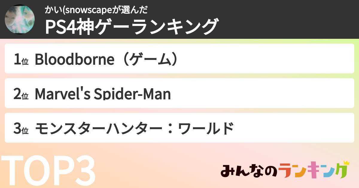 かい(snowscapeさんの「PS4神ゲーランキング」