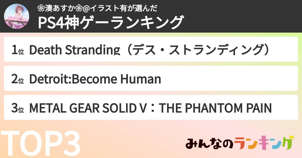 ❀湊あすか❀@イラスト有さんの「PS4神ゲーランキング」