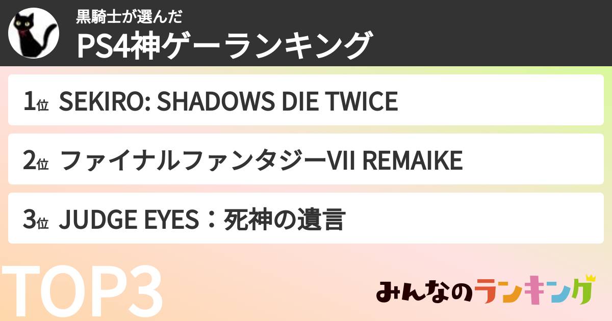 黒騎士さんの「PS4神ゲーランキング」
