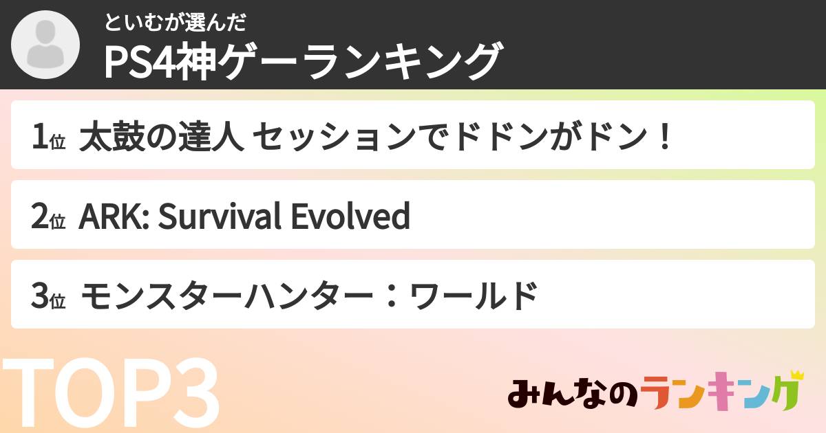 といむさんの「PS4神ゲーランキング」
