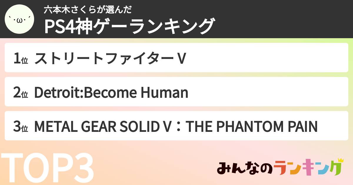 六本木さくらさんの「PS4神ゲーランキング」