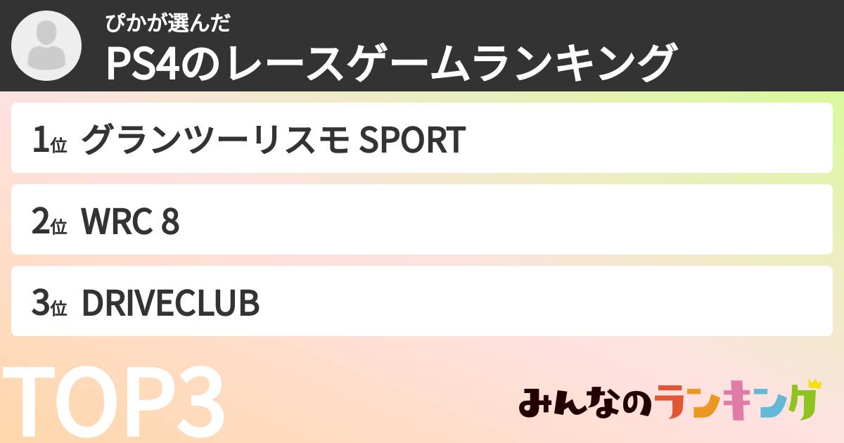ぴかさんの「PS4のレースゲームランキング」