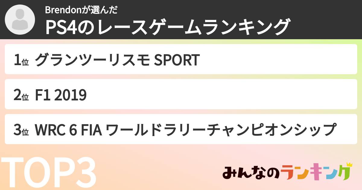 Brendonさんの「PS4のレースゲームランキング」