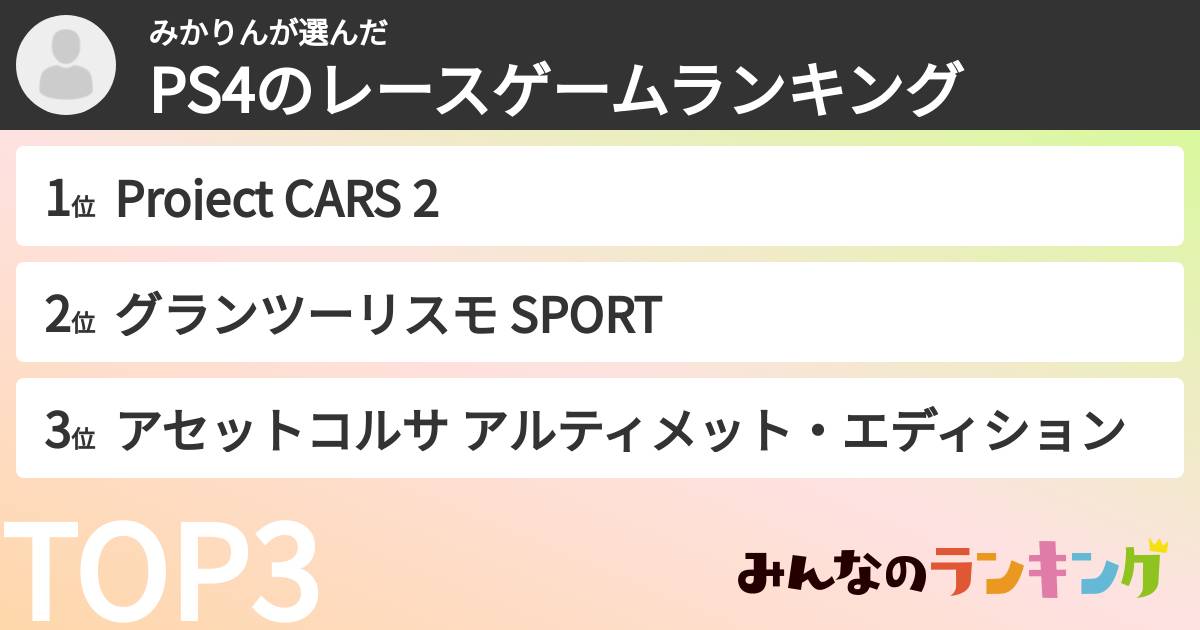 みかりんさんの「PS4のレースゲームランキング」