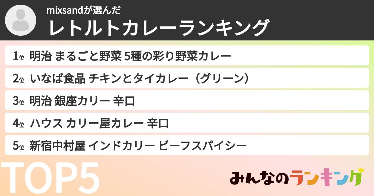 mixsandさんの「レトルトカレーランキング」