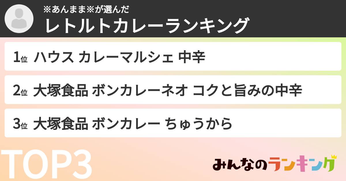 ※あんまま※さんの「レトルトカレーランキング」