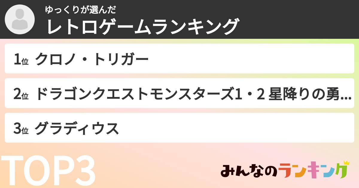 ゆっくりさんの「レトロゲームランキング」