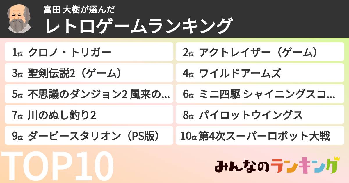 富田 大樹さんの「レトロゲームランキング」