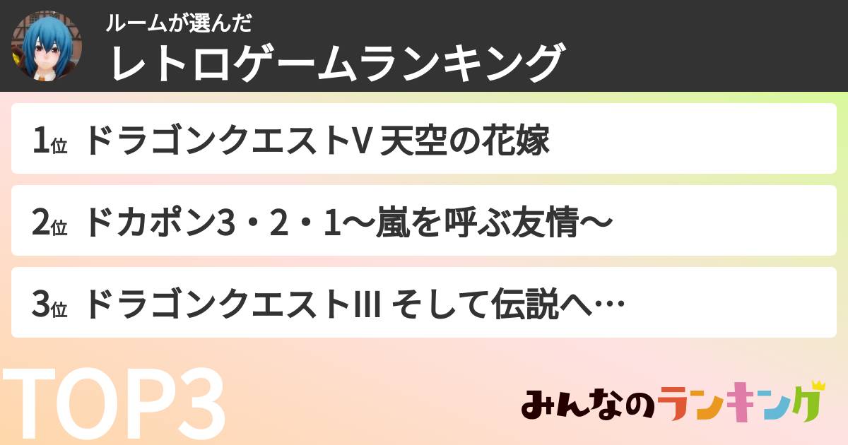 ルームさんの「レトロゲームランキング」