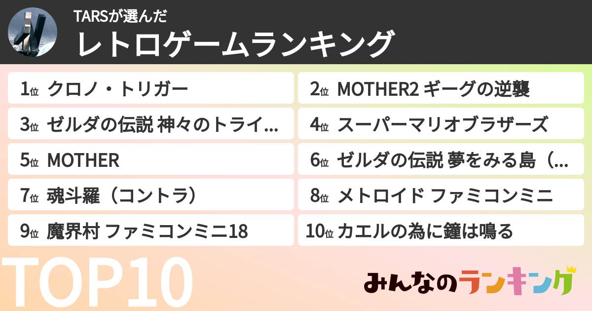TARSさんの「レトロゲームランキング」