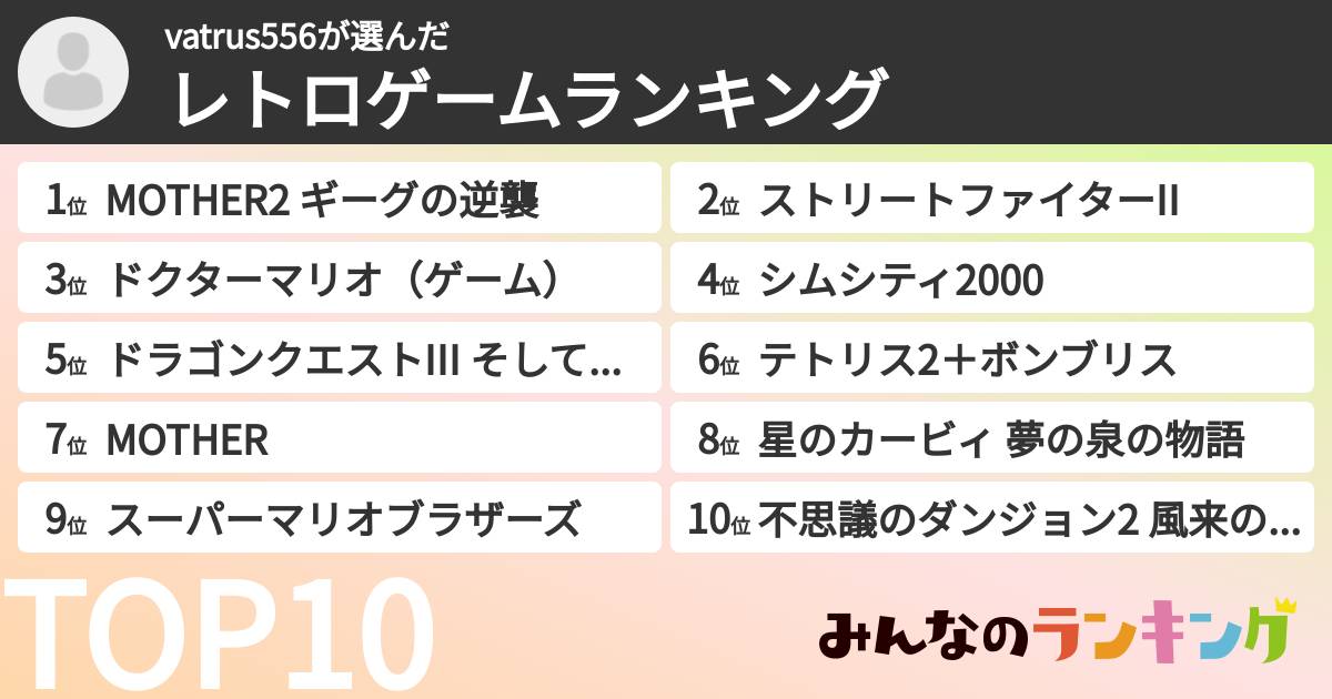 vatrus556さんの「レトロゲームランキング」