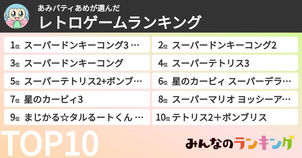あみパティあめさんの「レトロゲームランキング」
