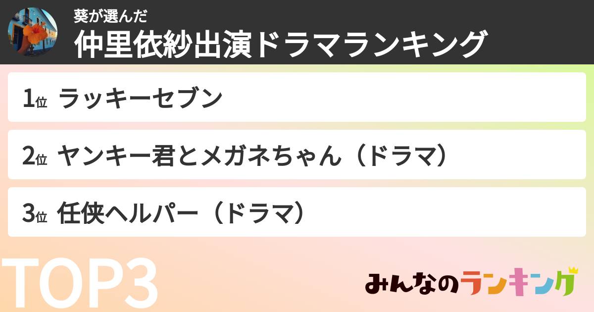 葵さんの「仲里依紗出演ドラマランキング」