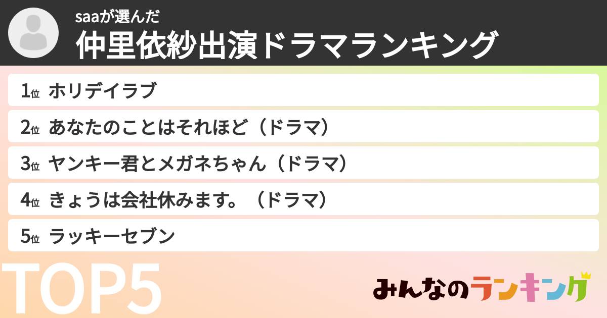 saaさんの「仲里依紗出演ドラマランキング」