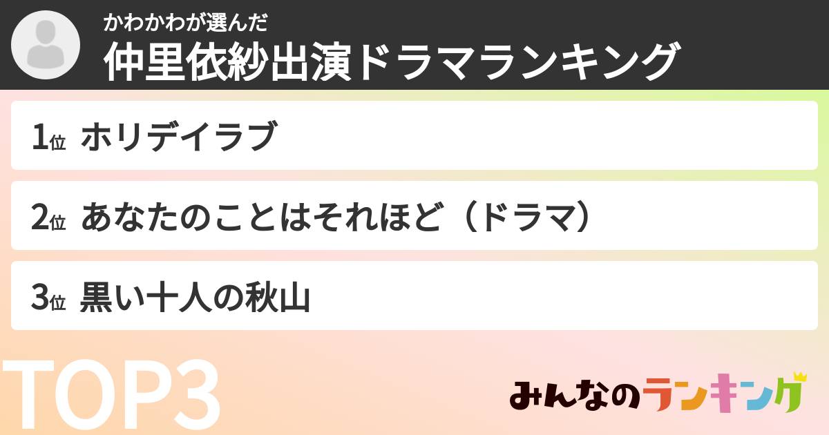 かわかわさんの「仲里依紗出演ドラマランキング」