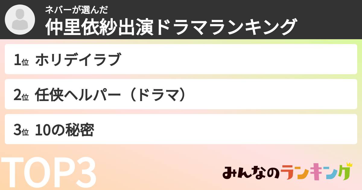 ネバーさんの「仲里依紗出演ドラマランキング」