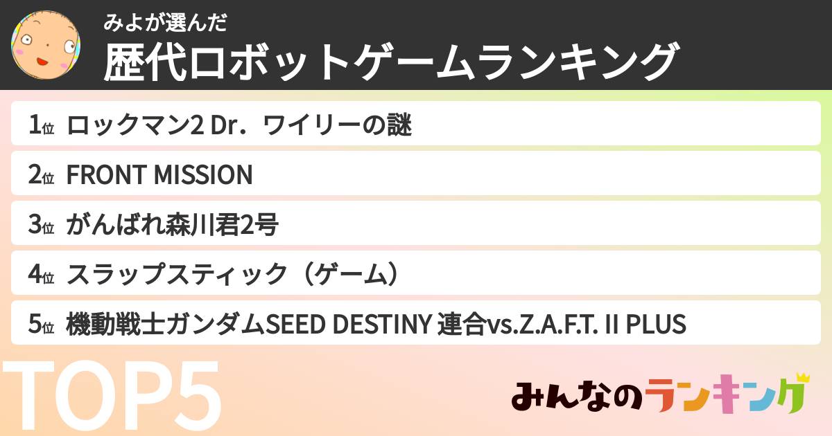 みよさんの「歴代ロボットゲームランキング」