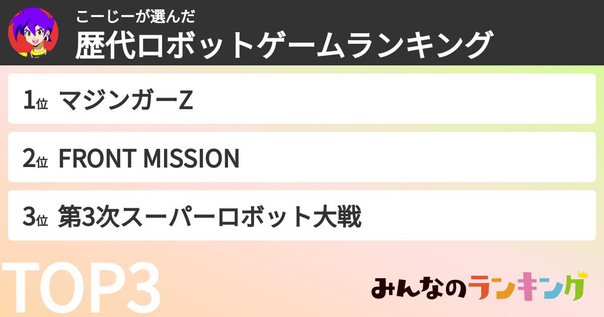 こーじーさんの「歴代ロボットゲームランキング」