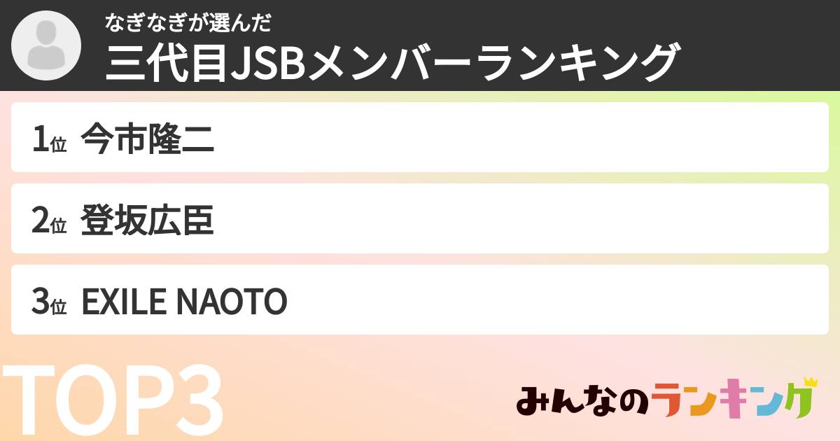 なぎなぎさんの「三代目JSBメンバーランキング」