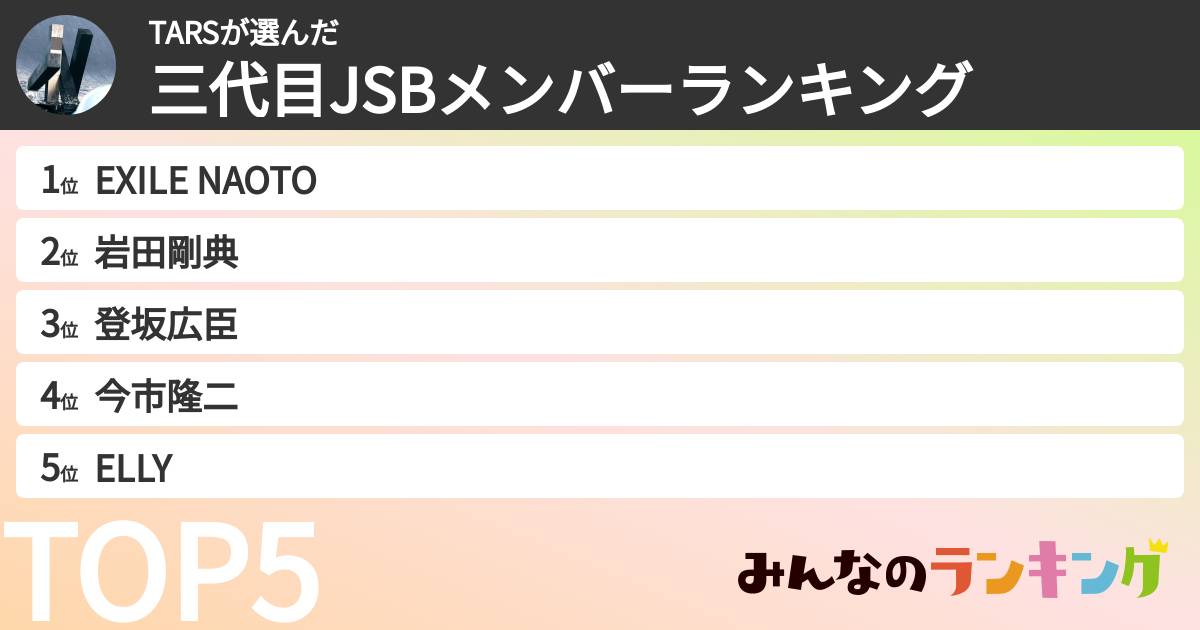 TARSさんの「三代目JSBメンバーランキング」