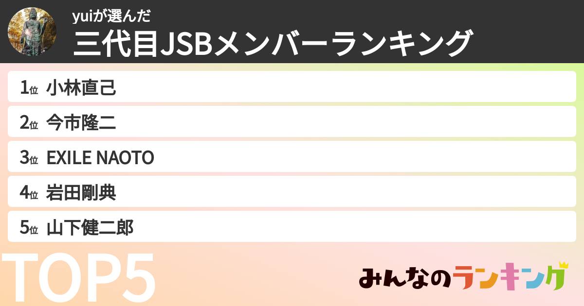 yuiさんの「三代目JSBメンバーランキング」